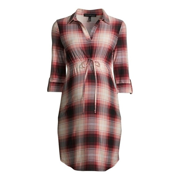Derek Heart Maternity Plaid Dress with 3/4 Sleeves and Waist Tie Sz Medium NWOT - Picture 4 of 11